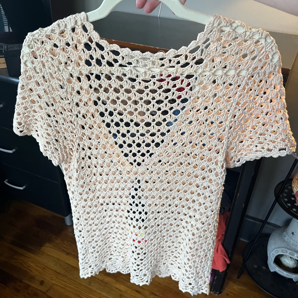 Christopher & Banks Hand-Crocheted Cream Short Sleeve Cardigan - Picture 4 of 8